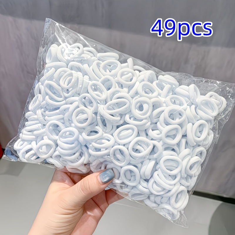 TEMU 49 piezas de Ligas para el Cabello Blancas - Bandas Pequeñas Duraderas de Elasticidad, sin Costuras que no Marcas, Adecuadas para , Moños,
