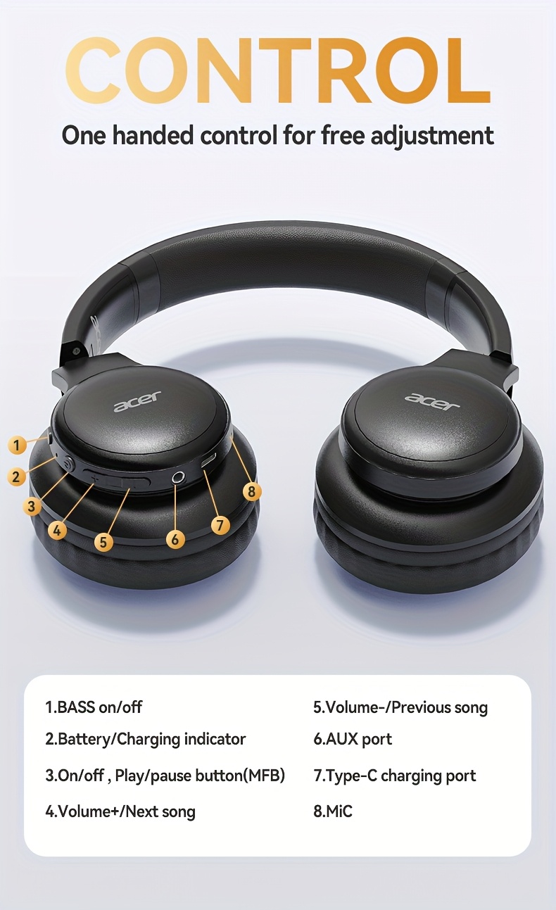 Casque sans fil supra-auriculaire amélioré avec son amélioré en basses, conception pliable légère avec microphone intégré. Inclut un câble audio de 3,5 mm