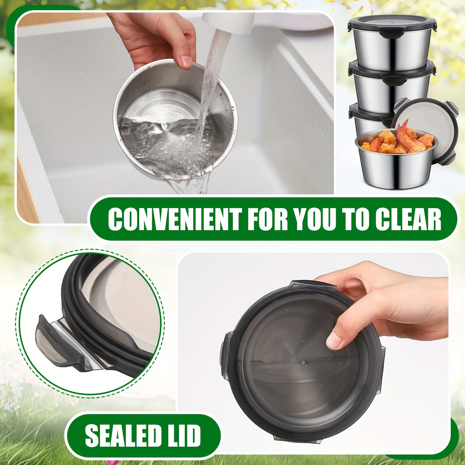 10pcs stainless steel food storage containers with airtight lids 600ml microwave freezer safe dishwasher friendly bento boxes for meal prep and snacks Product details 3
