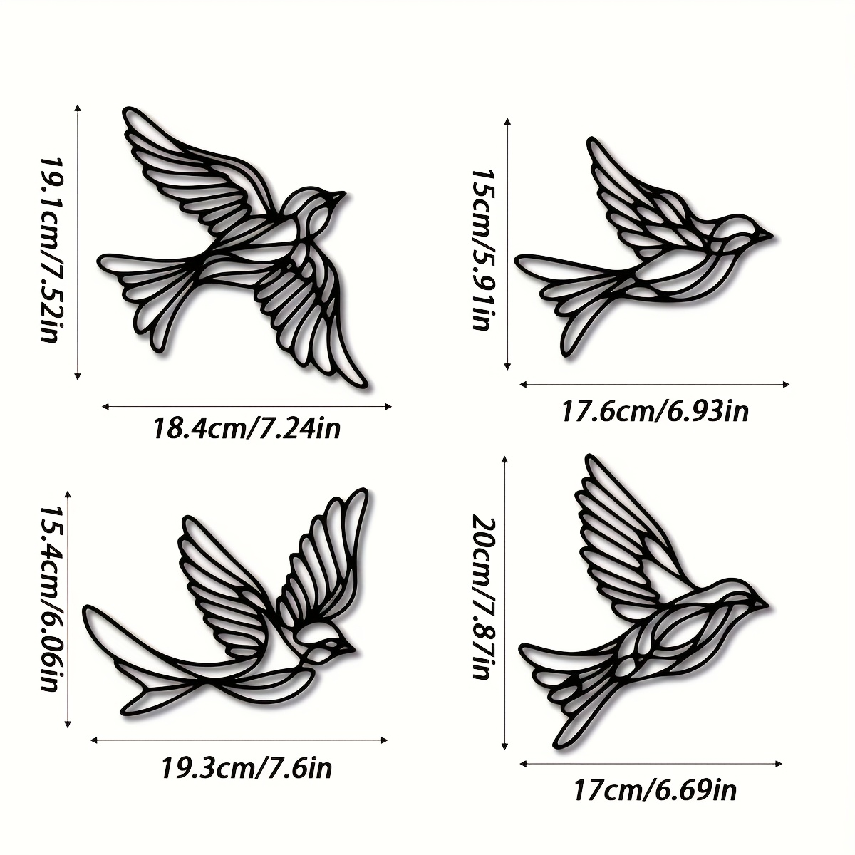TEMU Set Of 4 Modern Metal Bird Wall Art Decor, Graphic Flying Bird Sculptures, Indoor/outdoor Wall Hanging Animal Themed Decoration, Suitable For
