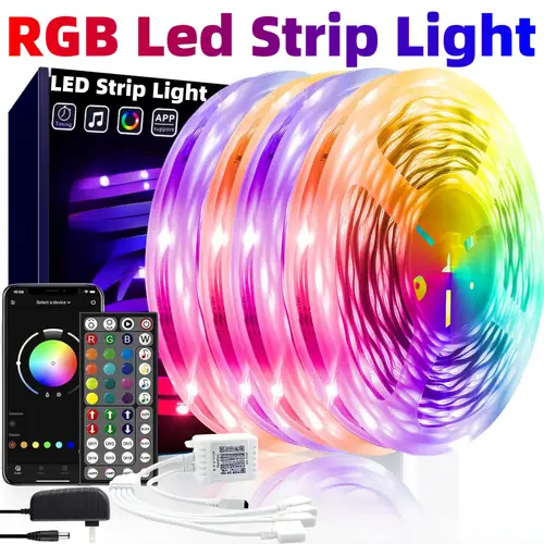 130ft 200ft 260 strip lights app control music smd rgb color changing smart led light strip kit with 44 keys remote multi angle installation with backing led lights for bedroom room apartment kitchen party decorations birthday parties furniture decoration 4 rolls