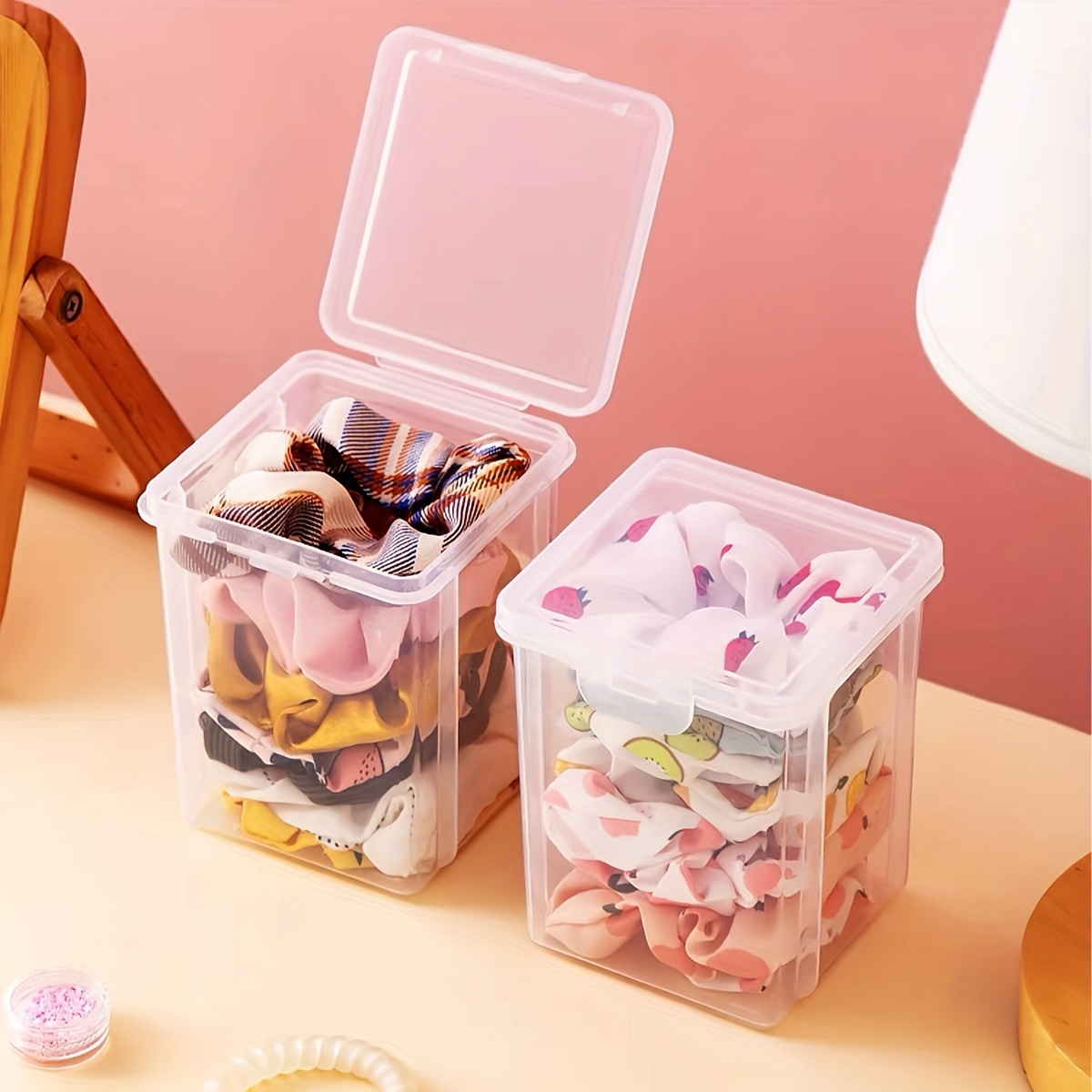 

2pcs Stackable Clear Hair Accessory Organizer With Lid - Dustproof, Waterproof & Moisture-proof Storage Box For Jewelry And Hair Ties, Ideal For Beading & Jewelry Making Display