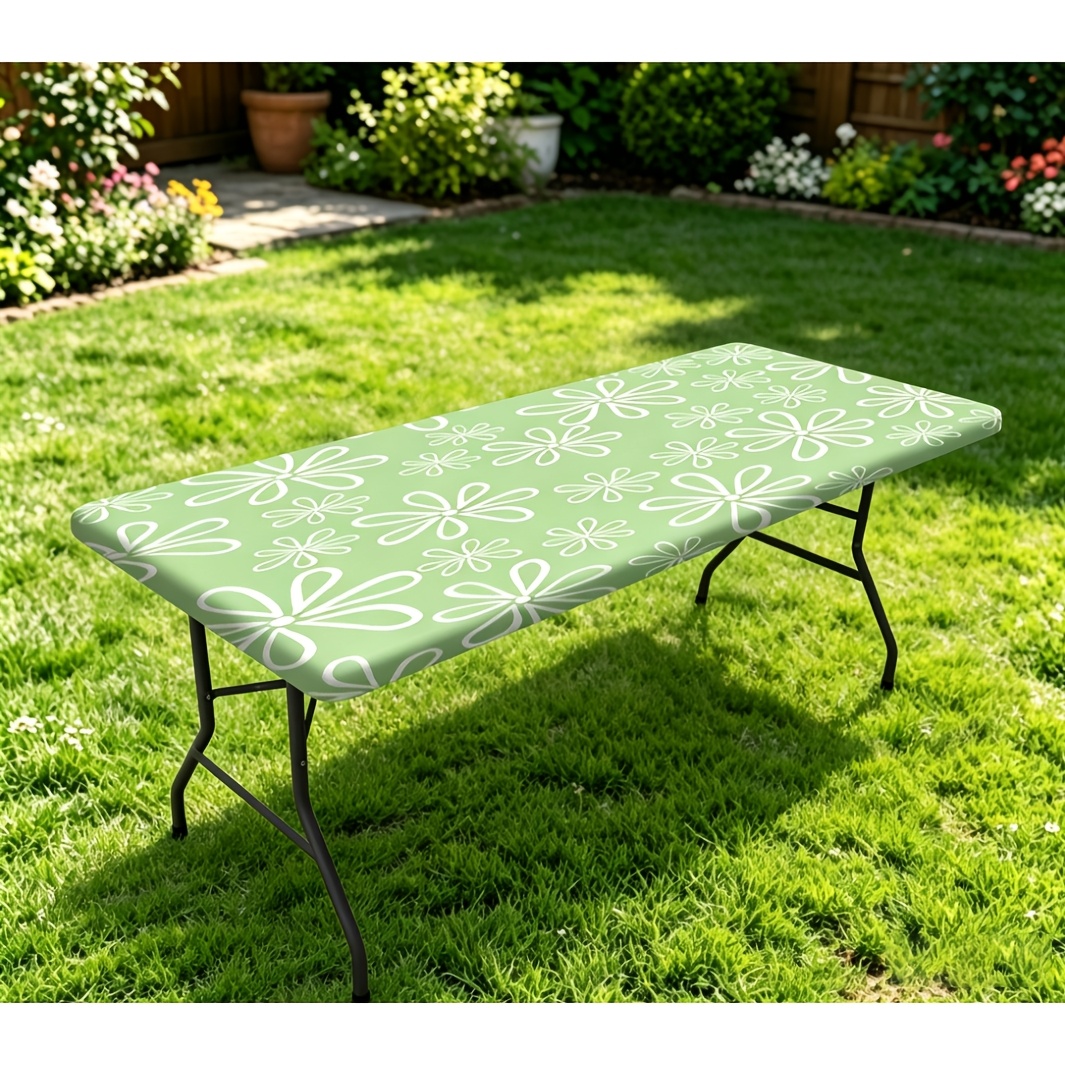 TEMU 1pc Stretch Table Cover With Elastic Hem, Durable Polyester Material, Modern Stretch Washable Tablecloth | Durable Polyester Rectangular Table