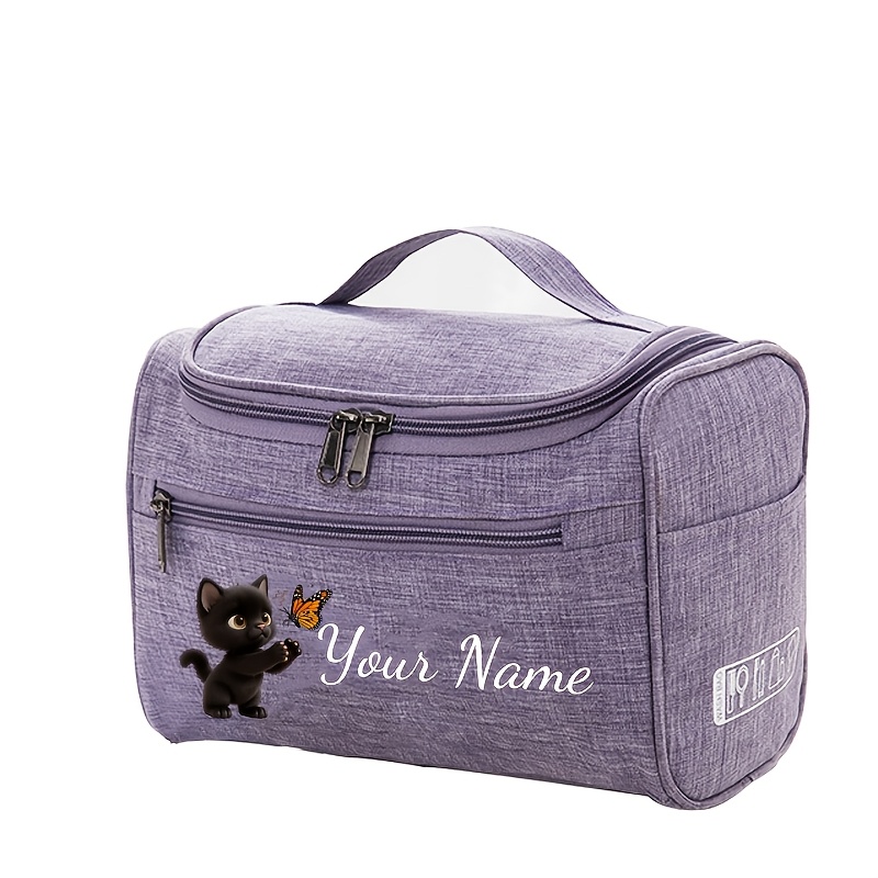 TEMU For Cat Lovers: A Small Black Cat And Print Tote Bag With Customizable Name, An For Organizing Cosmetics. This Portable, Large-capacity Tote Bag