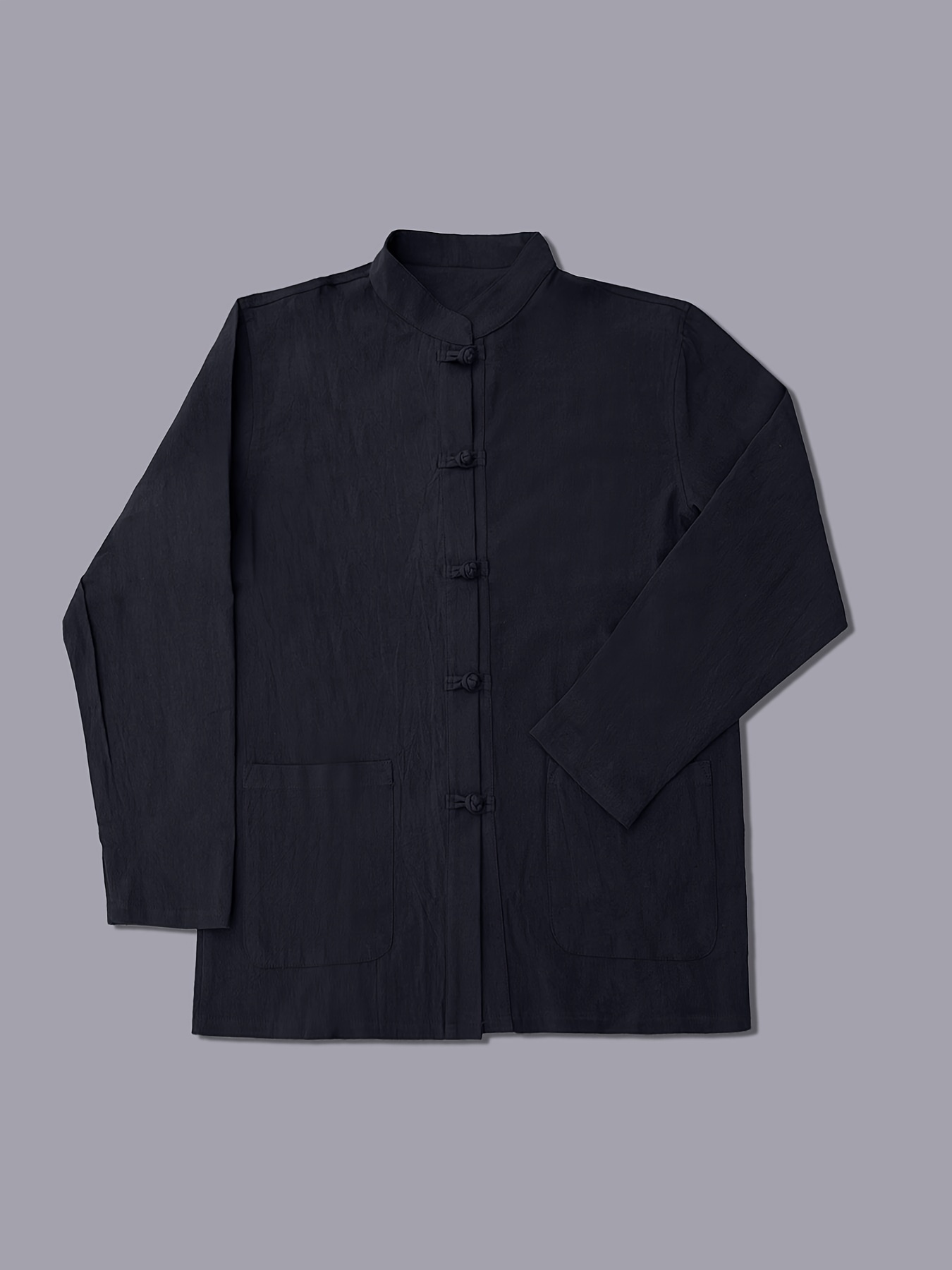 Men's Four-Season Long-Sleeve Vacation Style Traditional Chinese Style Button- Stand Collar Shirt Casual Commuter Style, Chinese Size, Please Check The Size Guide Carefully