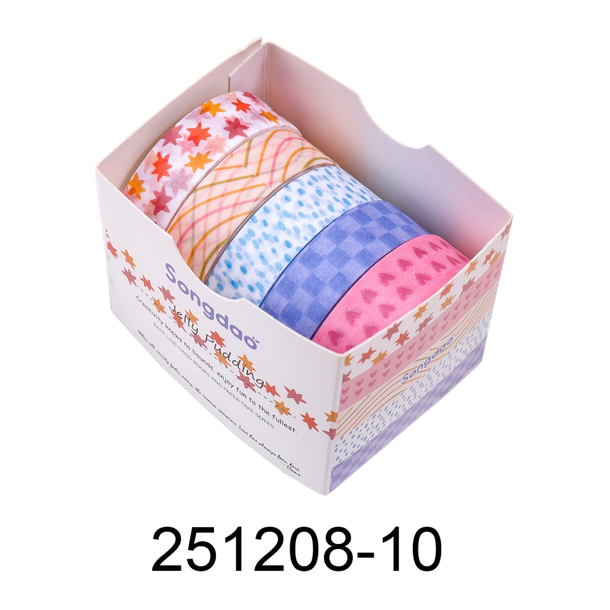 TEMU Un ensemble de 5 rouleaux de ruban washi à géométriques rayés, idéal pour les albums de scrapbooking, les agendas, les fournitures de papeterie