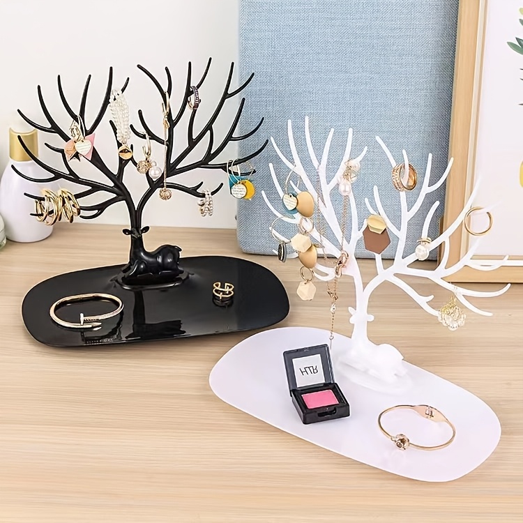 1 pieza de organizador de joyas en forma de asta - una solución de almacenamiento de plástico multifuncional adecuada para anillos, pendientes y collares, con una bandeja para perfumes y barras de labios, con una práctica bandeja de gancho para la exhibición de joyas, torres de joyas.