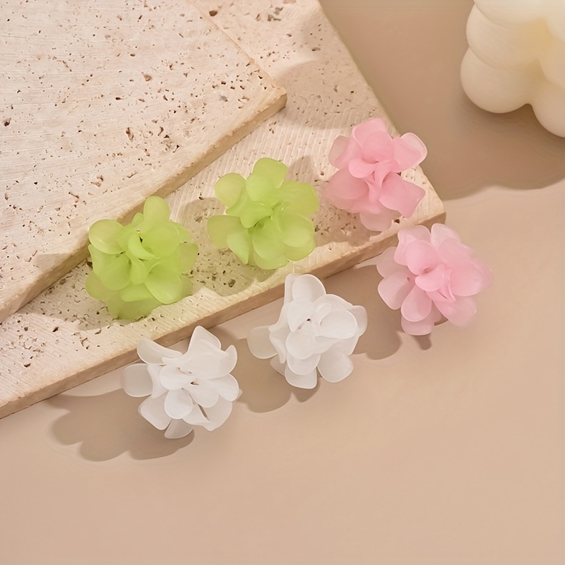 6pcs/set Geometric 3d Resin Flower Earring Set Women