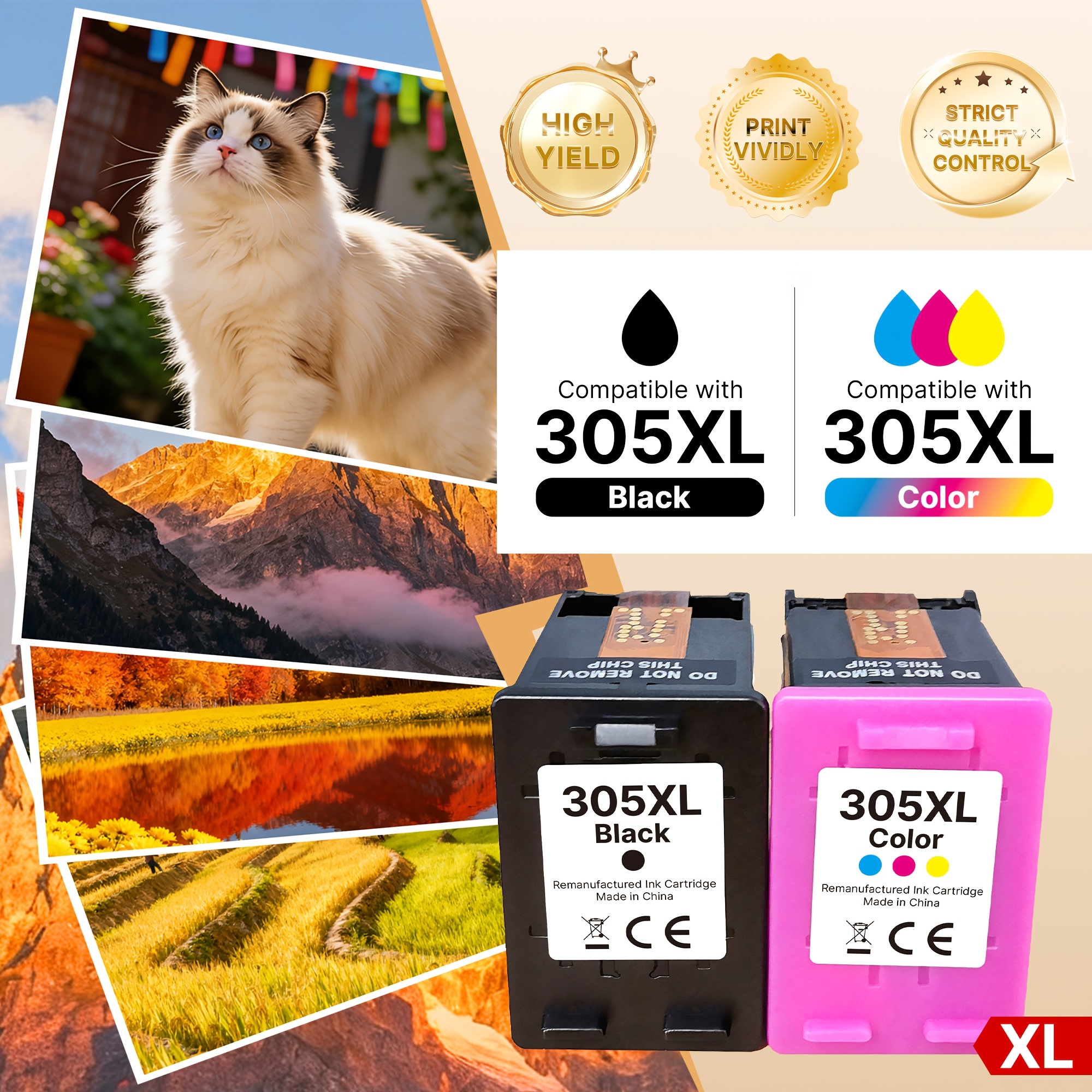 Image of 305 Xl Ink Cartridges Compatible For 305 305xl Cartridges For 2700 2720 2710 Plus 4120 4130 4110 4100 6000 6010 6020 6030 (pack Of 2, Black And Colour)