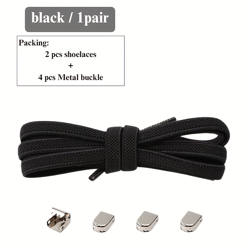 1 Pair Of Mesh Elastic Shoelace Set, Including 2 Elastic Shoelaces And 4 Metal Snap Buckles, Design Without Knots, Suitable For Sports Shoes And Casual Shoes