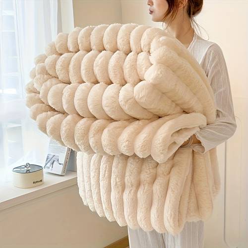 ultra soft rabbit fur sherpa throw blanket double sided 380gsm weighted hypoallergenic machine washable for bedroom living room camping gift box decor for adults women men throw contemporary style microfiber blanket fleece blanket
