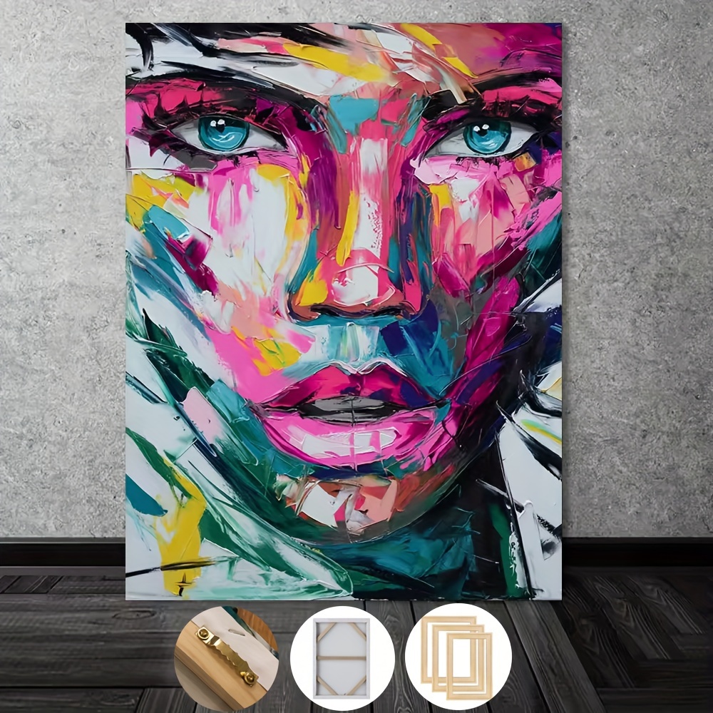 1pc framed abstract graffiti human face wall art canvas printed poster mural modern living room bedroom home decorative painting wall art decor