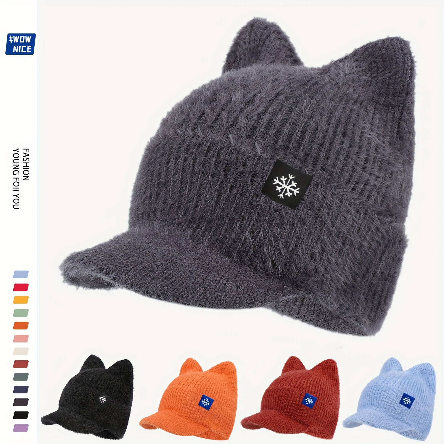 

Cozy Knit Beanie With Cat Ears - Soft, Stretchy Winter Hat For | Skiing, Cycling & Outdoor Activities | Ideal Christmas Gift