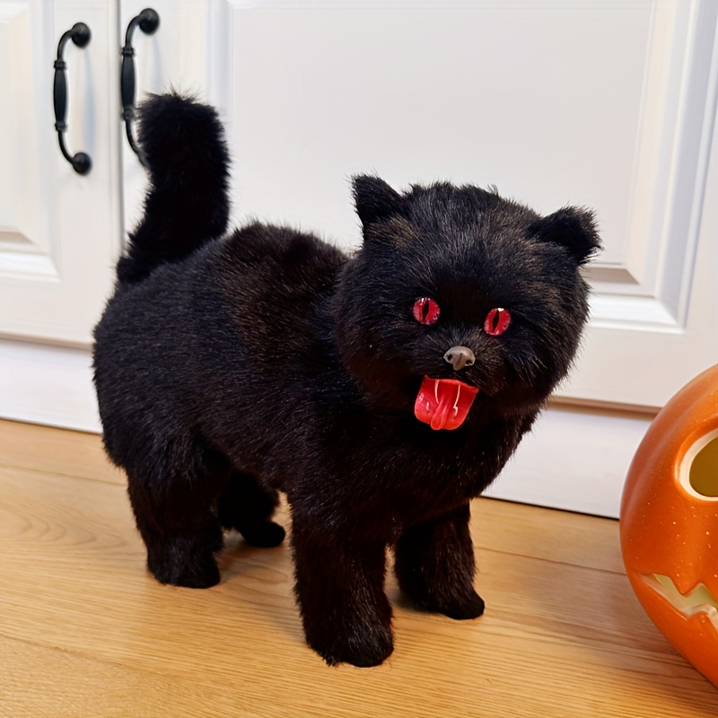 TEMU Classic Halloween Partner Scary Cat - Flocked Frightening Look With Red Eyes, Lightweight Decor Perfect To Jack-o-lantern For Spooky Vibe