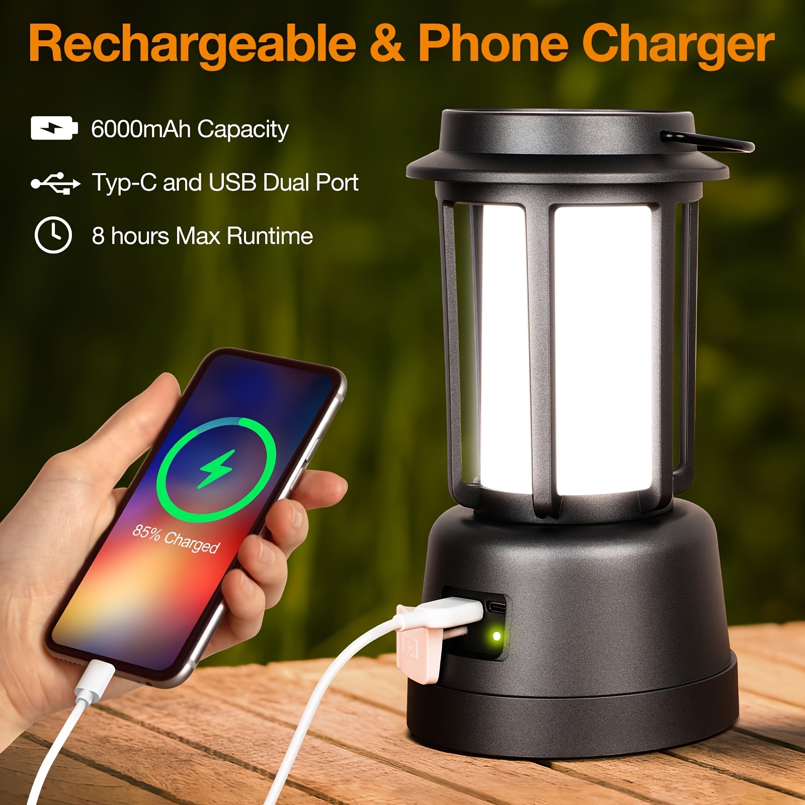 

Lights, Camping Lights, Power Outage Lantern 6000mah, Hand Crank Rechargeable Camping Lantern, Solar Powered Lantern, Hurricane Survival Tools And Gear