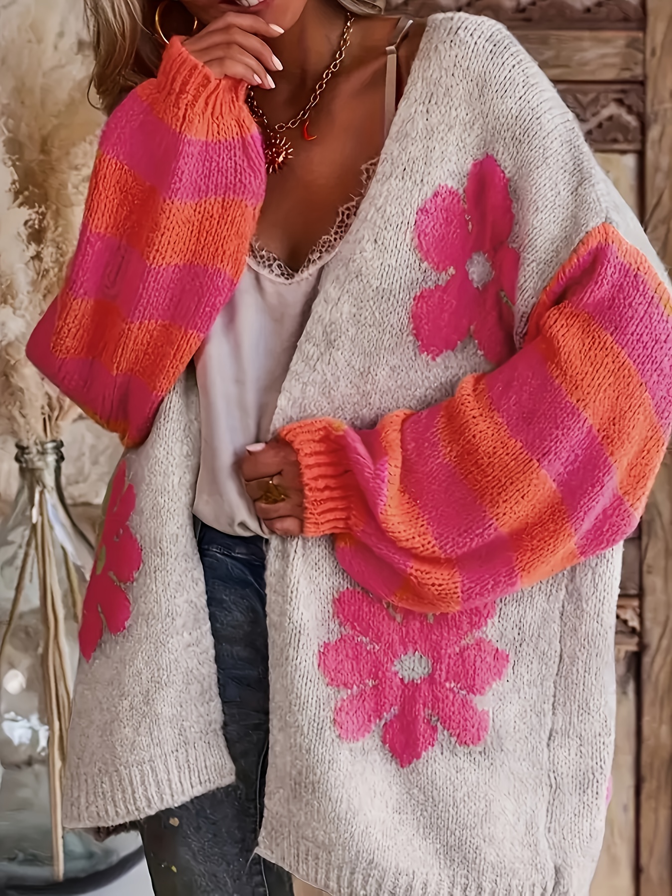 トップス TTT_MSW 22ss flower cardigan Flower Jacquard knit