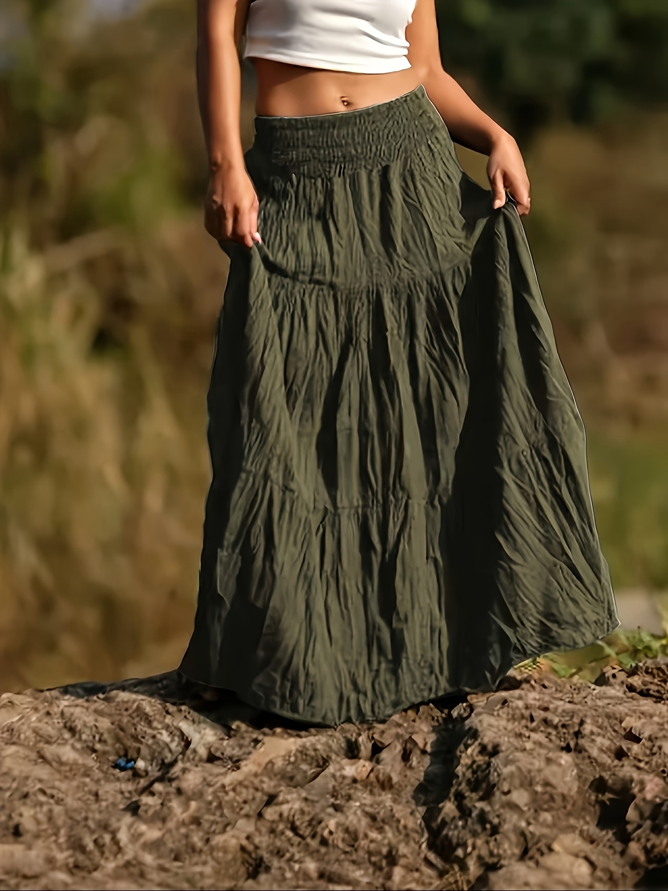 pleated skirt long black sold on Temu Canada