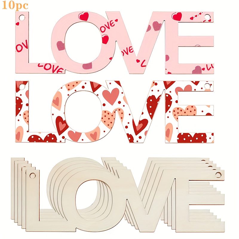 10 Wooden Love-shaped Letter Pieces, Diy Painting And Doodle Crafts, Wooden Hanging Ornaments, Holiday, Wedding, , And Birthday Decorations, Christmas Decorations, Halloween Decorations