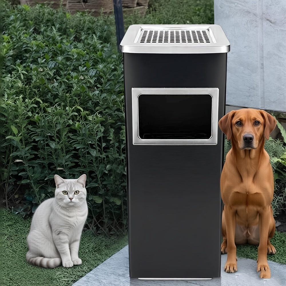 Covered Stainless Waste Bin, User-friendly Outdoor Trash Can, Durable And Hygienic Backyard Cleaning Design, Outdoor Waste Disposal, Sturdy Outdoor Item, Covered Outdoor Pet