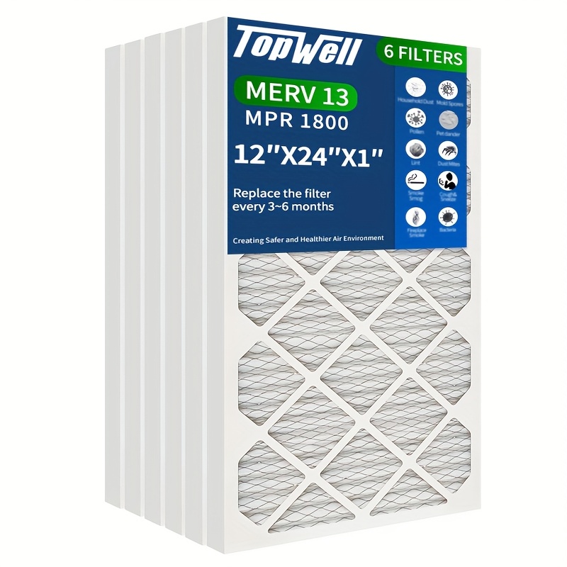   filters 12x24x1 merv 13 mpr 1800 air filter 6 pack actual size 11 75 x23 75 x0 75 hvac ac furnace air pleated filter