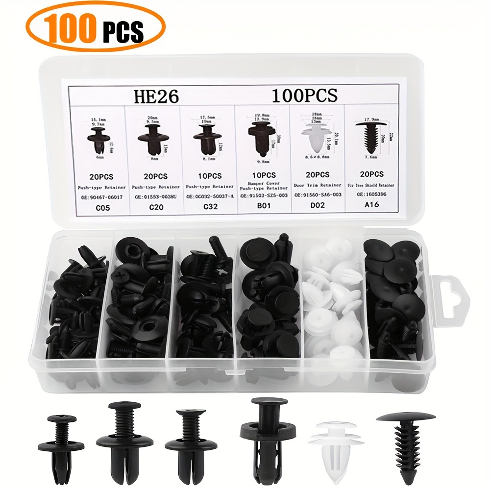 

100pcs Bumper Retainer Clips Car Plastic Rivets Fasteners Auto Push Pin Set, Automotive Body Door Trim Panel Fender Clips Kit For Trucks And Motorcycles
