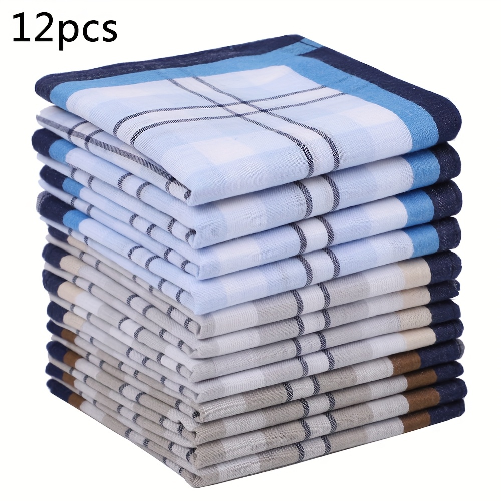 Image of 12pcs Men's Handkerchiefs, Pure Soft Checkered Pocket Squares, Suitable For Daily Use And Travel, Best Gift For Father, Unisex