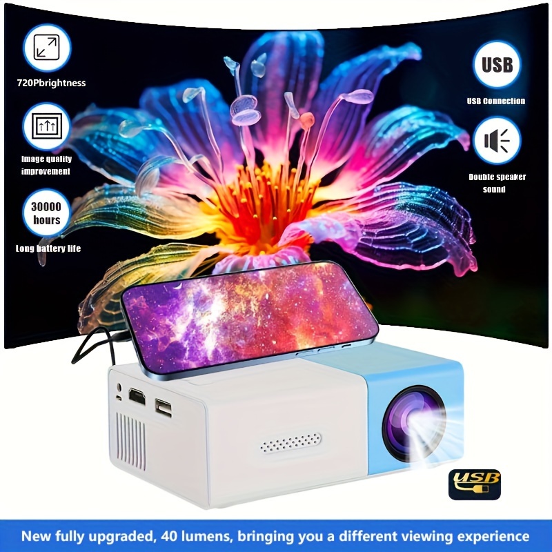 

Portable Projector, Mini Projector, Outdoor Projector, Movie, Hometheater, 60-110 Inch Lmage Tv Projector, Compatible With Hdtv, Usb.av, Smart Phone, Tablet, Tv Box, Etc