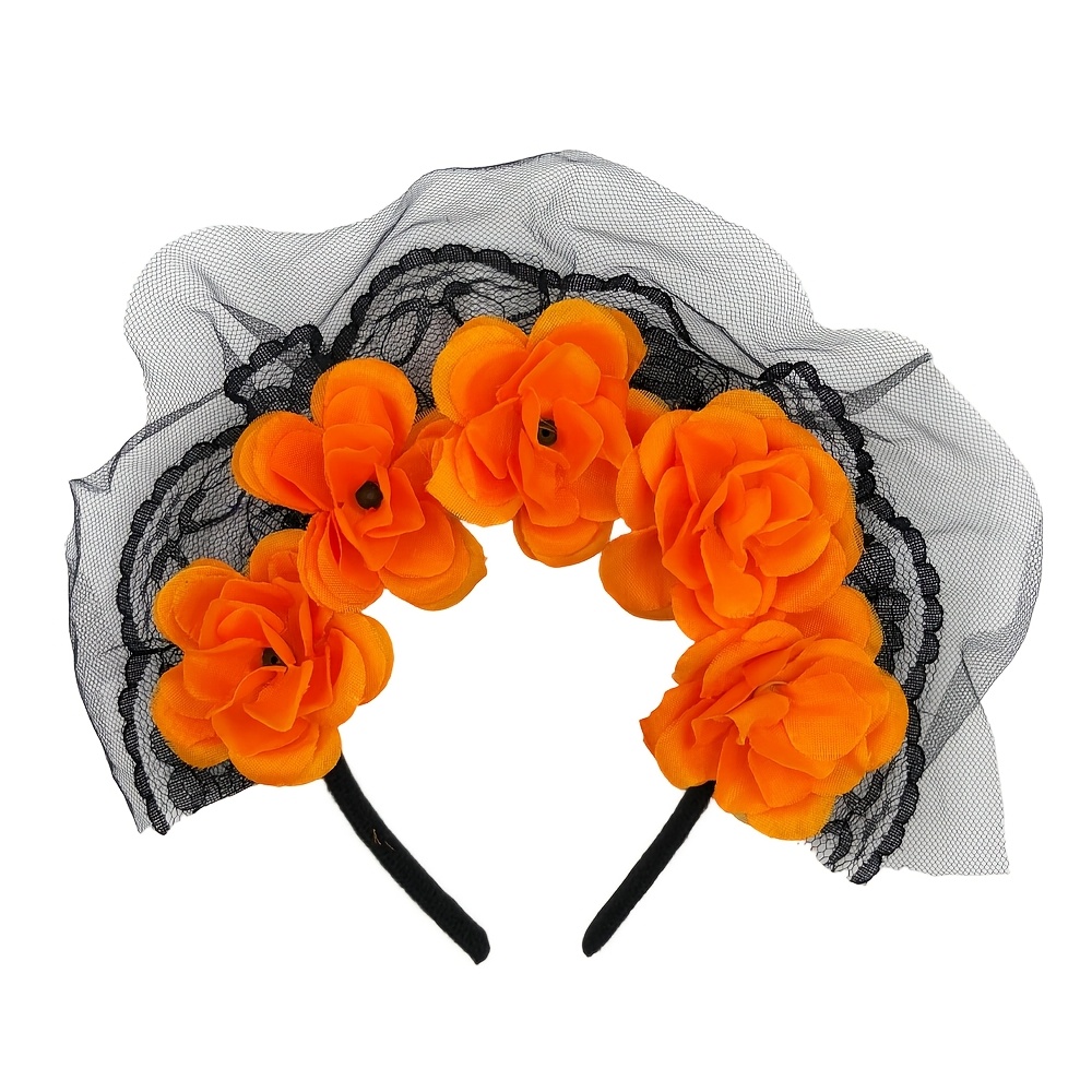 TEMU Fascia per capelli con fiori in pizzo per Halloween: Cerchietto per capelli a forma con in pizzo vintage �� Accessorio per feste e costumi da