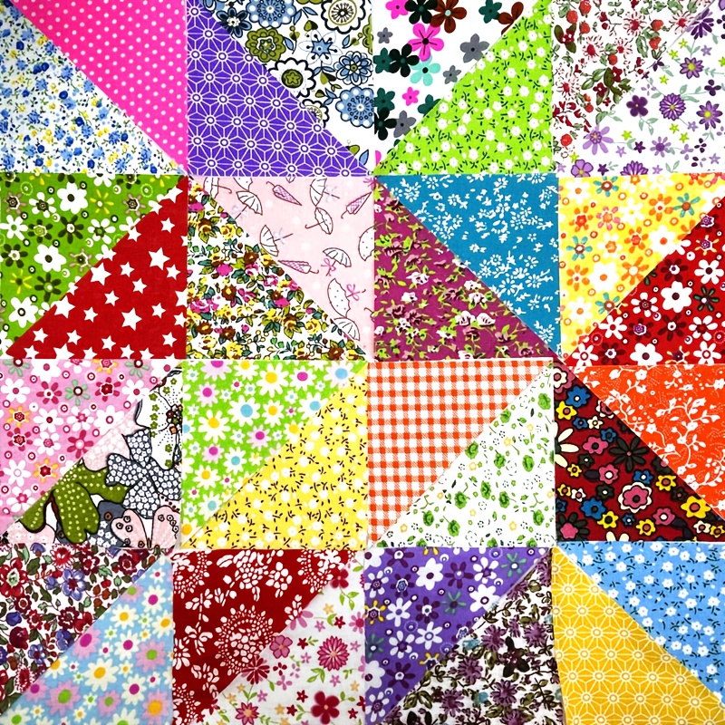 

100pcs 10*10*14cm Fabric Charm Pack Quilting Fabric Non-repeating Design Color Small Flower Fabric , Pre-cut Fabric , Diy Sewing, Hand Wash Only, Scrapbooking, Triangular B, And Sewing Projects