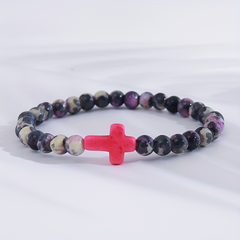 Boho Style 6mm Turquoise Cross Bracelet for Men & Women