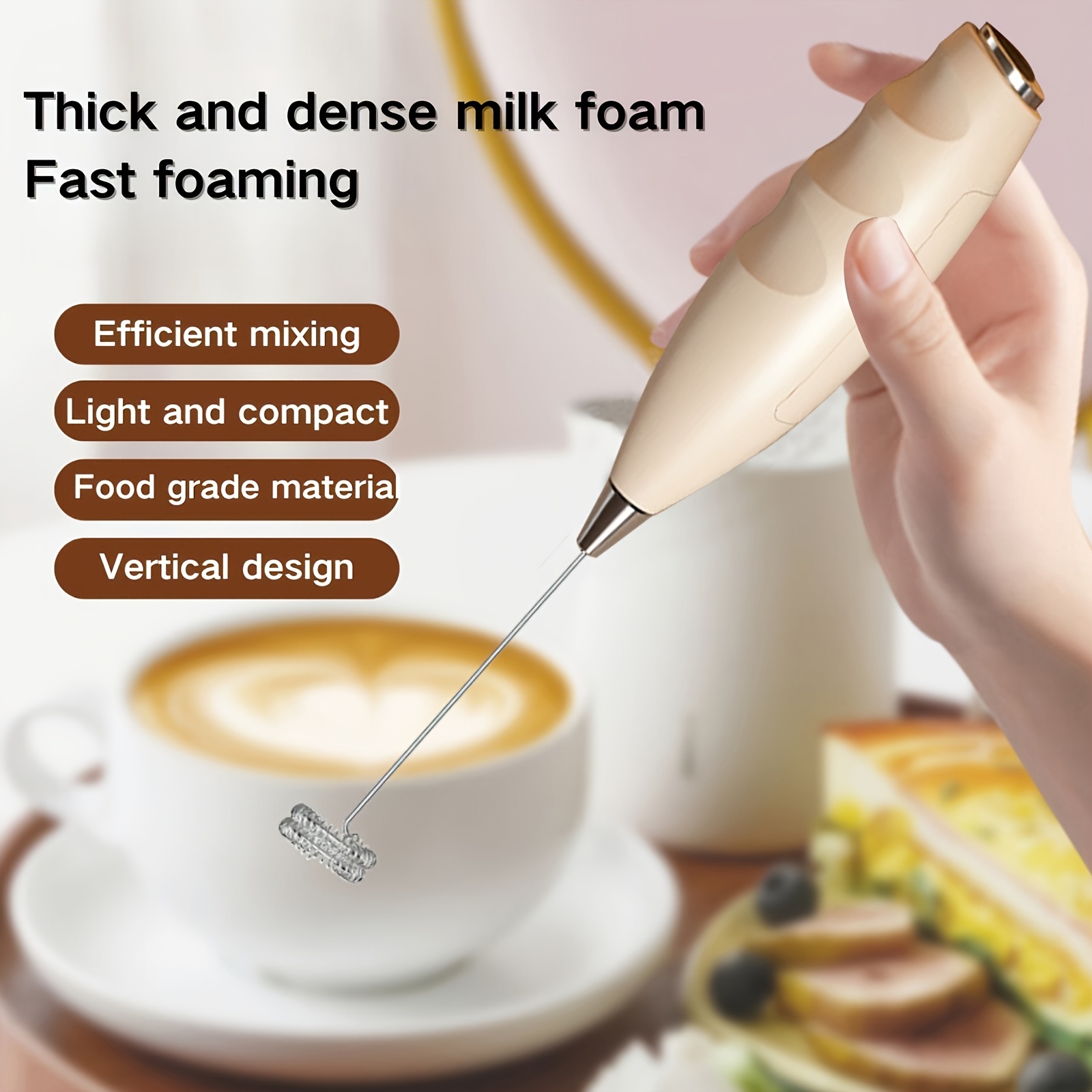 2025 New Stylish Multifunctional Handheld Electric Mixer - Battery-Powered (Battery Not Included) 1W Dual-Head Frother & Beater for Cappuccino, Matcha, Eggs, Latte - Ergonomic Kitchen Gadget with 3 Colors (Black/Beige/White), Small Mixer for Coffee, Dairy Whipping, Sleek Design, Metallic Accents