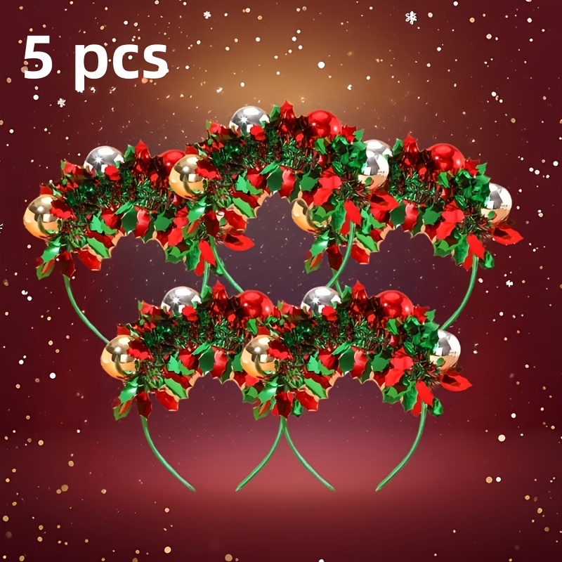 TEMU 5/10pcs Christmas Headbands Red & Balls - Plastic, , Non-feathered, For Parties & Gifts