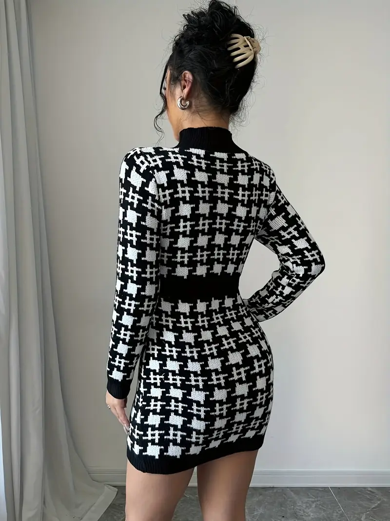 womens geometric pattern fit mini sweater dress cozy - Temu Mauritius womens geometric pattern fit mini sweater dress cozy - Temu Mauritius