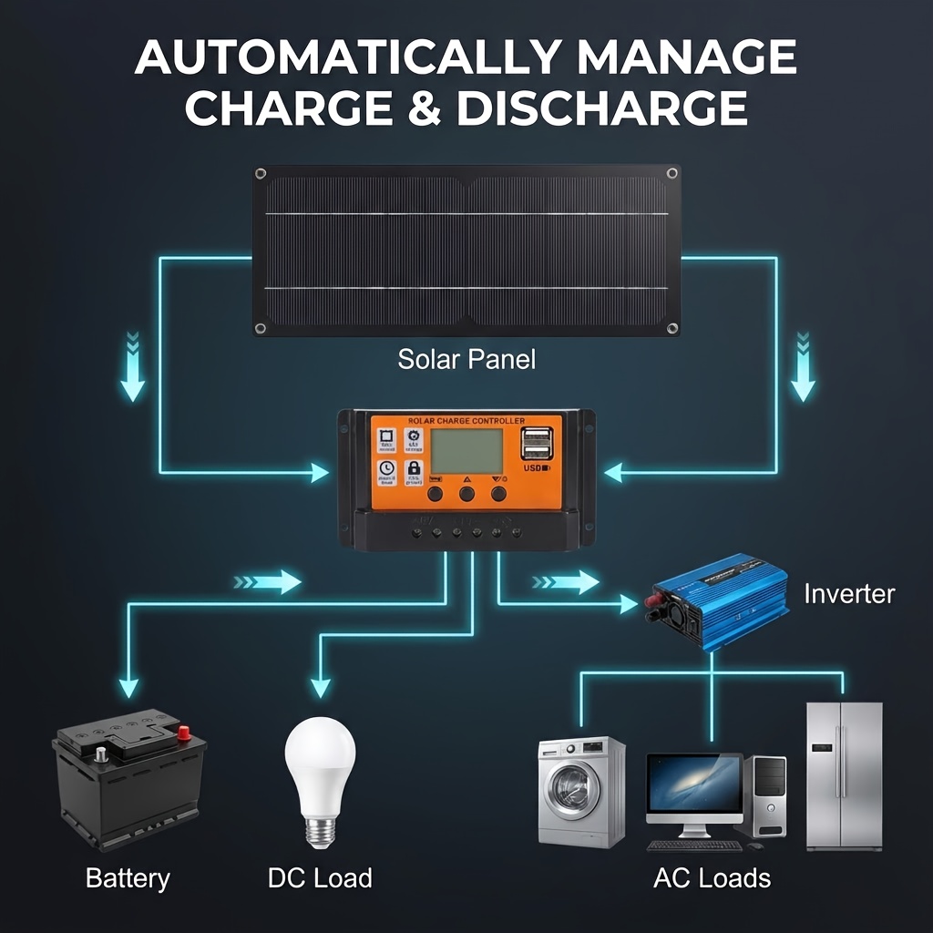 Kit de Panel Solar, con Controlador de Carga Solar y Cable de Extensión | Viene con Clip para Batería | Adaptador para Barco/Motocicleta/RV/Luces de Exterior/Cámara/Generador Solar | Fuente de Alimentación Unificada para Escenarios Off-Grid