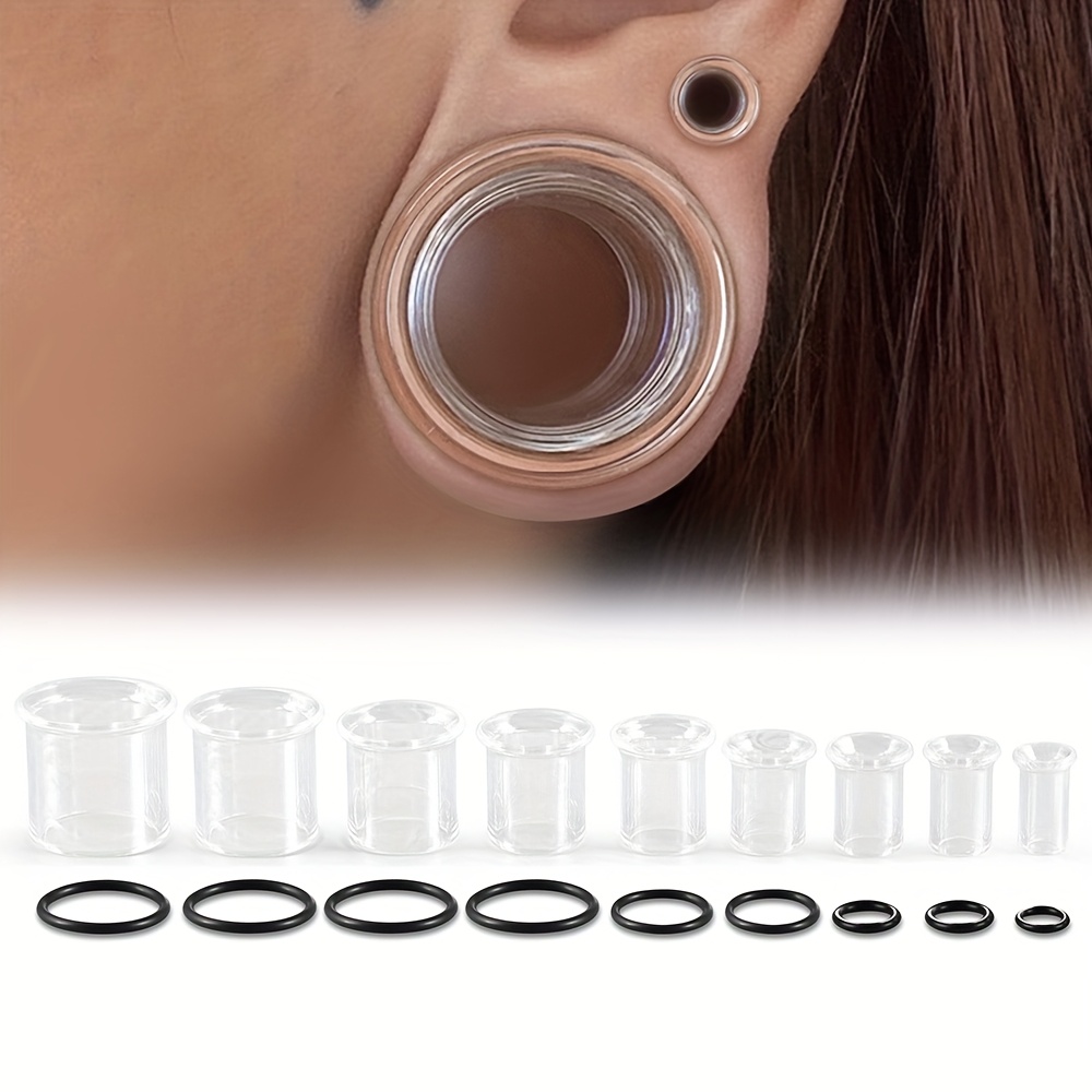 2pcs Transparent Glass Horn-Shaped Ear Plugs with Rings Conical  Stretcher Expander for Gradual Stretching, High-Quality for D