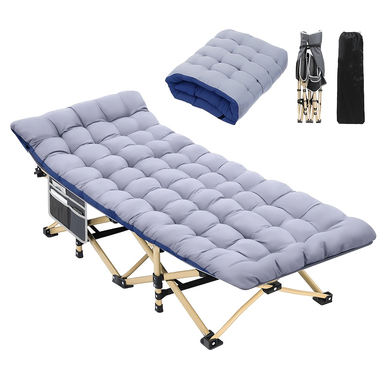 folding bed portable folding camping bed for adults weight capacity 199 58kg with mattress and side pocket lightweight and sturdy frame fishing bed suitable for camping home   picnic     large capacity