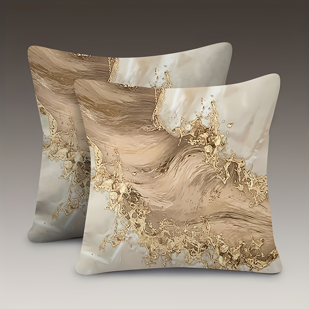 TEMU 2-pack Reversible Printed Pillow Covers, 18 X 18 Inch Pillowcases, Golden And Beige Flowing Art Design, Soft And Comfortable, Suitable For ,