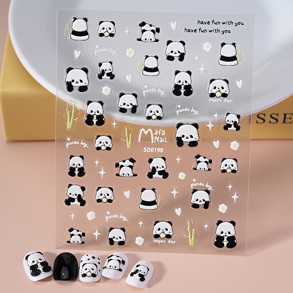 5d Embossed Cute Panda & Bamboo Nail Art Stickers - , Self-adhesive Decals For Nails, Care
