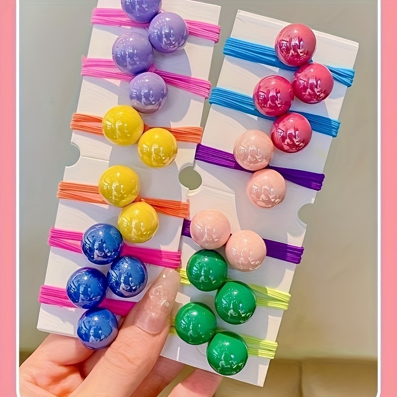 TEMU Set Of 10 Candy-colored Double Ball Hair Ties, Elastic And Hair, Perfect For High Ponytail Styles, Easy And Stylish Hair Additions