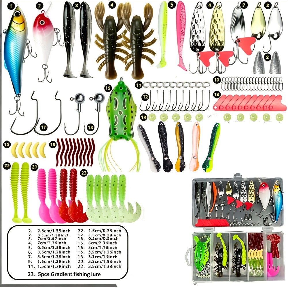 TEMU 112pcs Fishing Lure Kit - Soft Plastic Worms, Crankbaits & Spinner Baits With Jig Heads And Sinkers - Complete Tackle Box Set For , Trout, And
