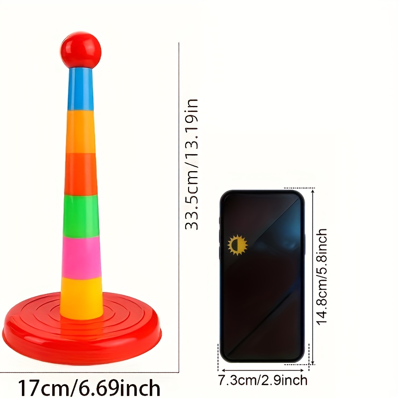 [Set of Colorful Ring Toss Game] (Random Color) Colorful Plastic Sport Ring Toss Game Set Party Outdoor Puzzle Hoop Kindergarten Competition Game Stall Halloween Christmas Gift(Nine circles + one tower)