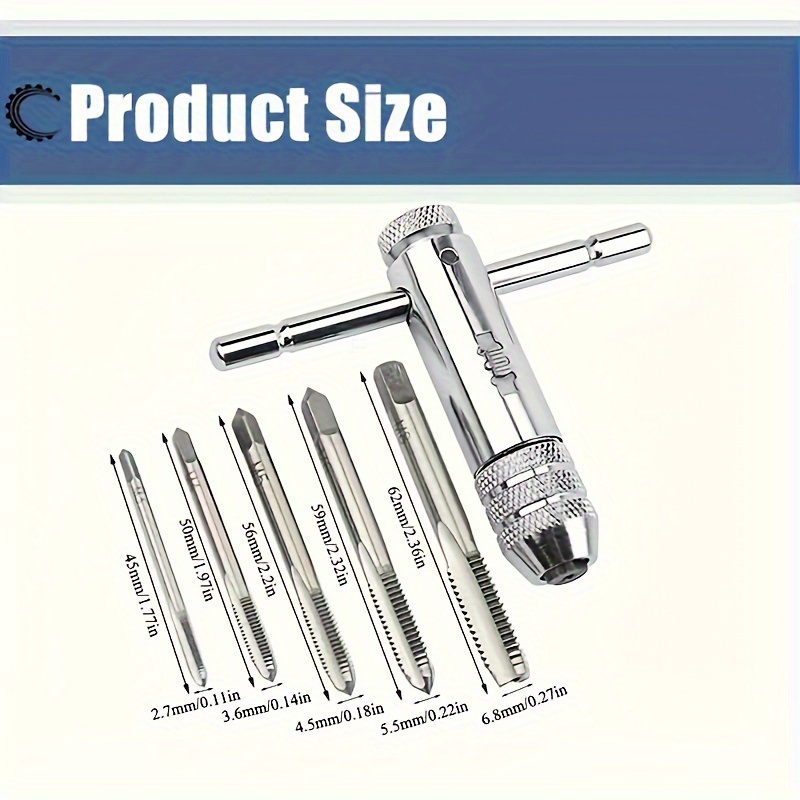 8/10pcs m8 Selflocking Machine Screw Thread Metric Tap Set, Chrome