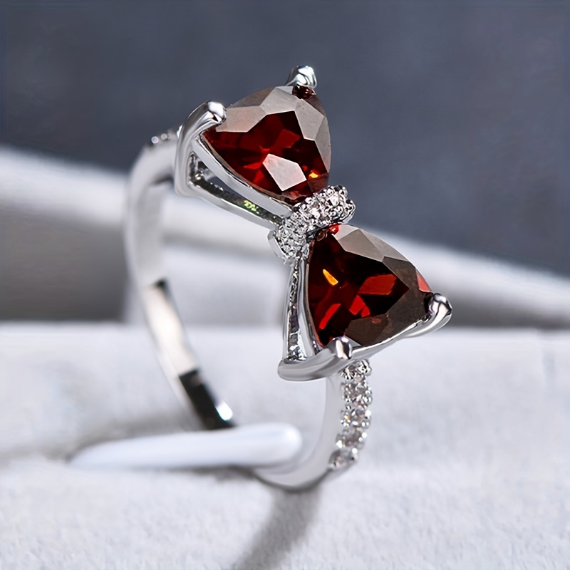 coquette style promise ring cute bow knot design inlaid topaz multi colors to choose match daily outfits perfect gift for your lady 5 red 2 7