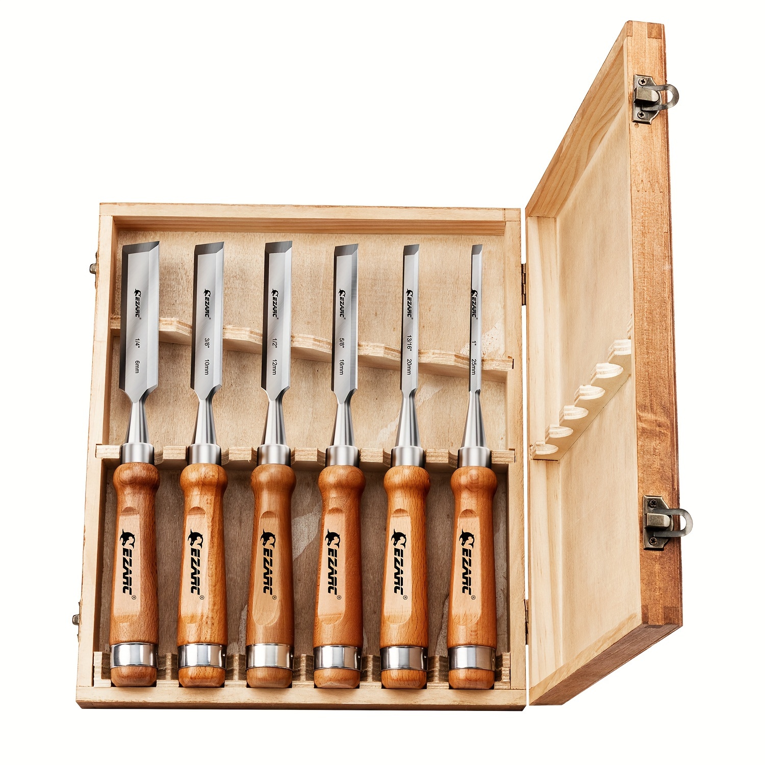 6pcs Wood Chisel Set Chrome Vanadium Steel Sharp 60CRV Edges Professional Woodworking Carving Tools Wood Case No Assembly for Carpentry