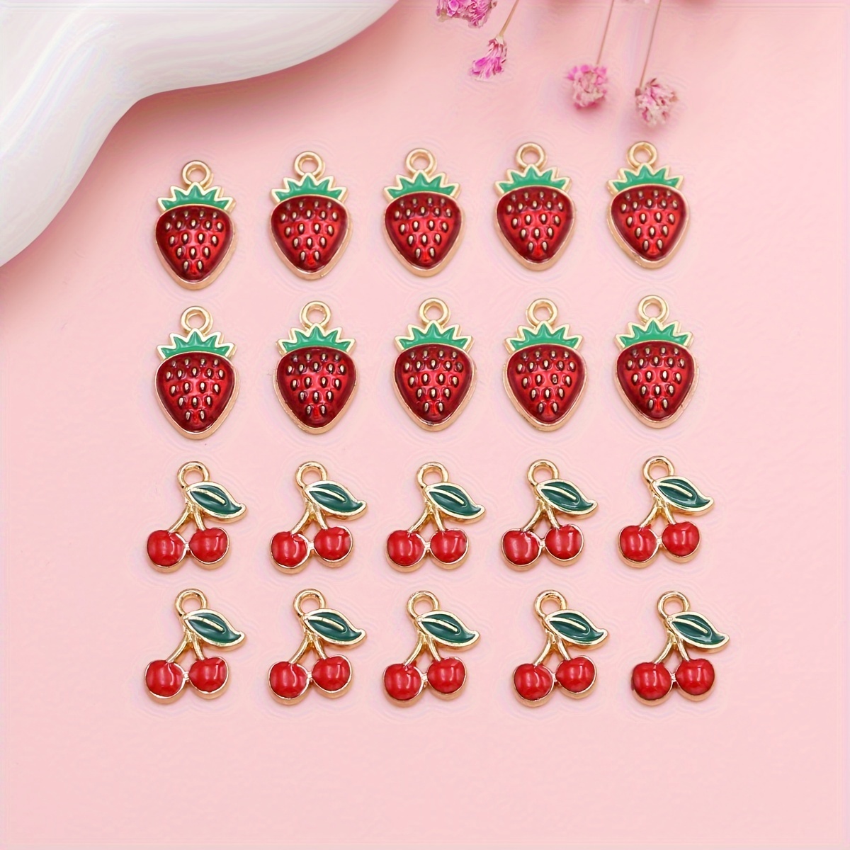 

20pcs Golden-tone & Strawberry Charms - Enamel Pendants For Making, Necklaces, Bracelets, Earrings, Keychains, Golden Color, , Charms, Jewelry Making