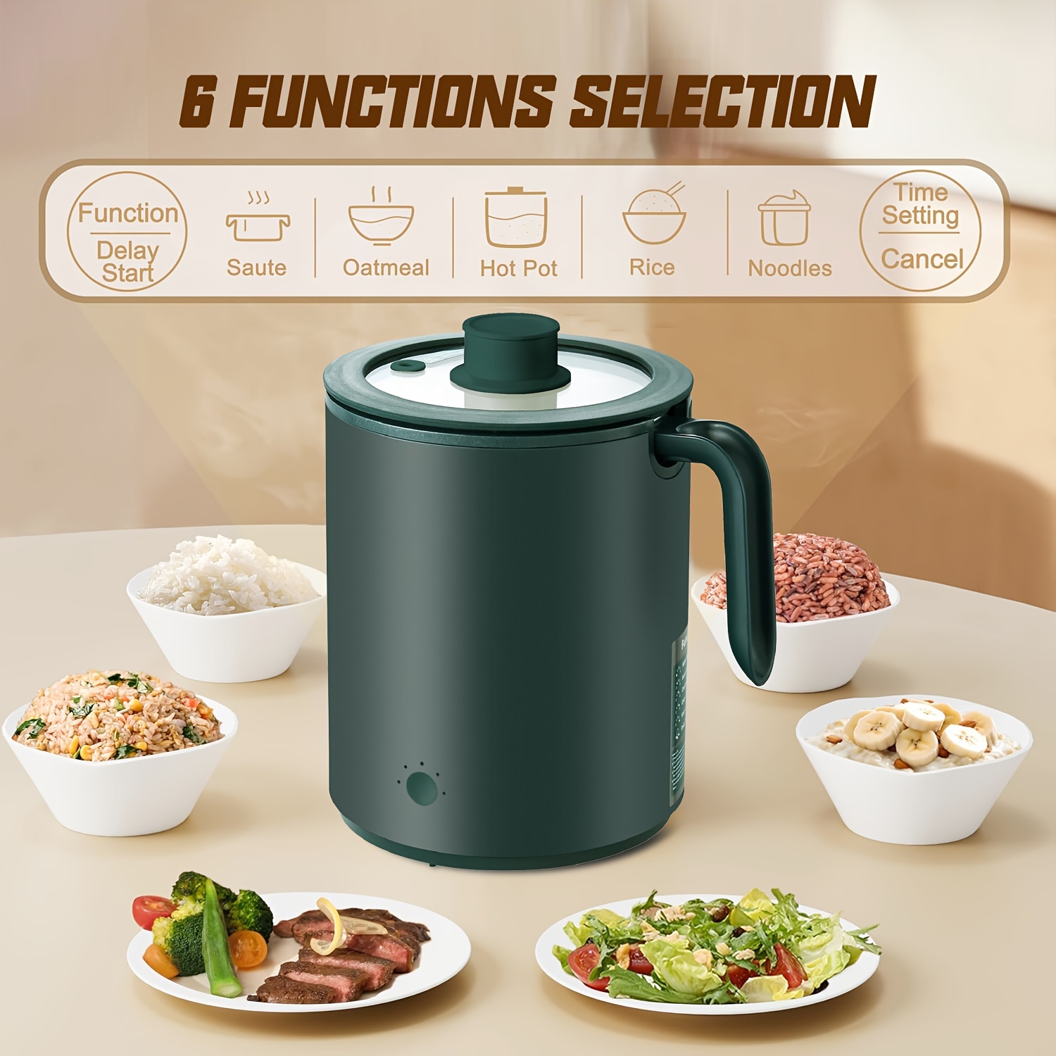 

Octavo Mini Rice Cooker, Rice Cooker 1.0l 5 Preset Function With 4/6/8 Delay Timer, Small Rice Cooker For 1-2 People, Maker