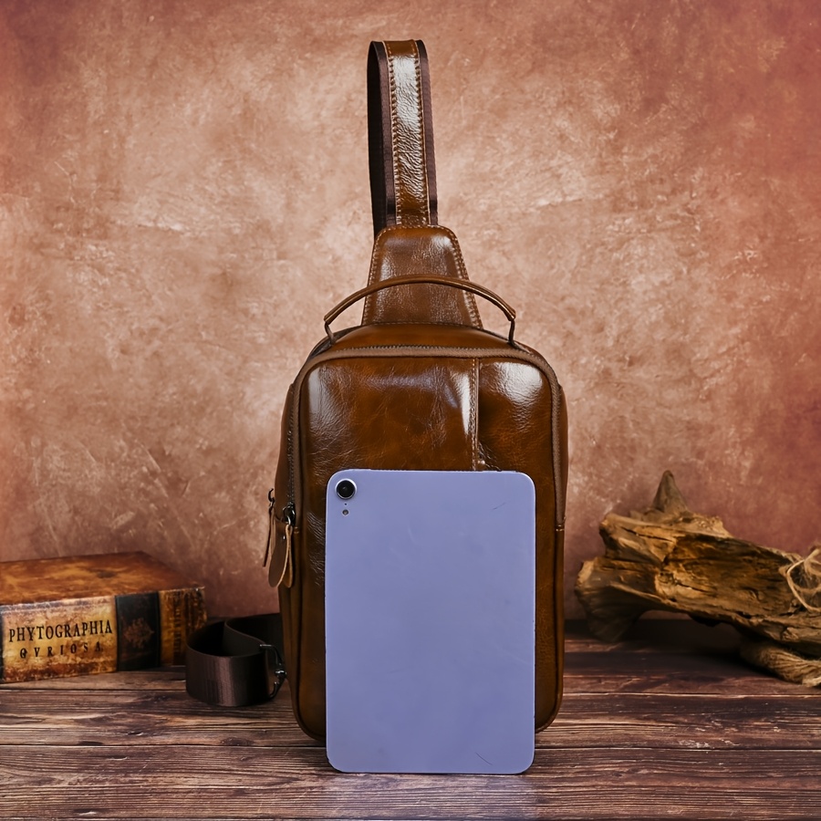 Men's Genuine Leather Chest Bag, First Layer Cowhide Design