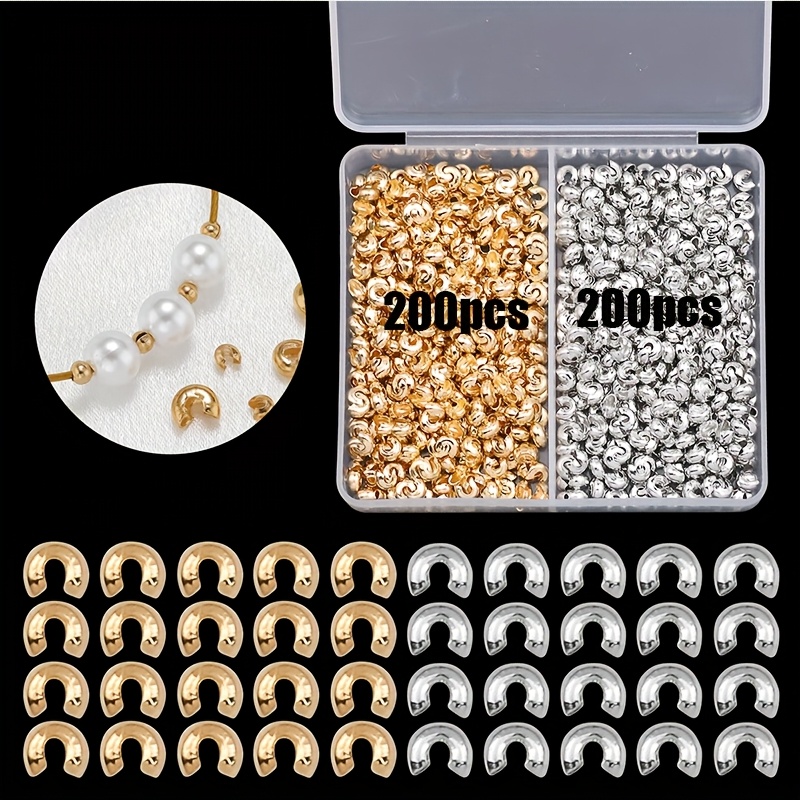 Image of 400pcs Crescent Clasp Double-layer Box 4mm Semi- C-type Clasp Anti-tarnish Material Rope Positioning For Handmade Necklace Fixing End Positioning Spacer Beads Jewelry Findings Materials