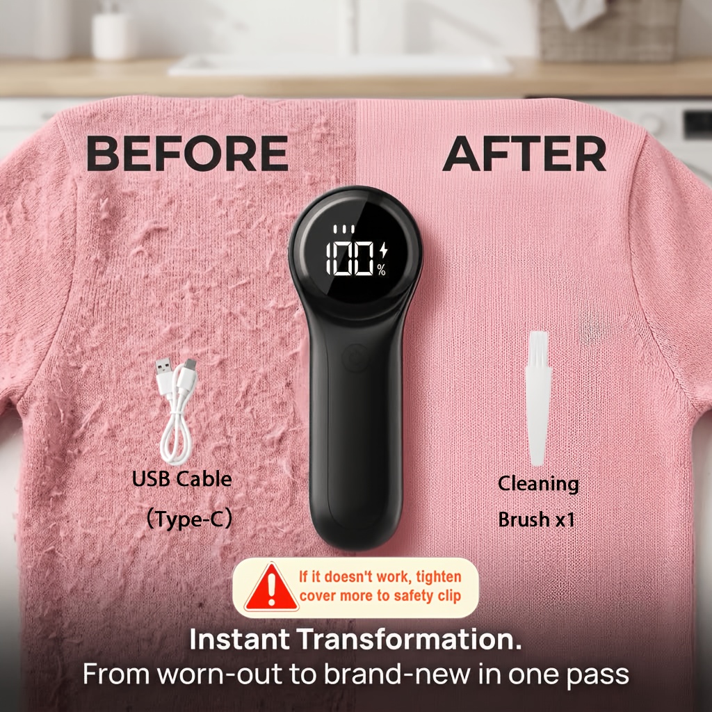 TEMU Dépoussiéreur électrique puissant à affichage numérique, rechargeable par USB, 3 vitesses réglables, rasoir à tissu avec boîte de de peluches