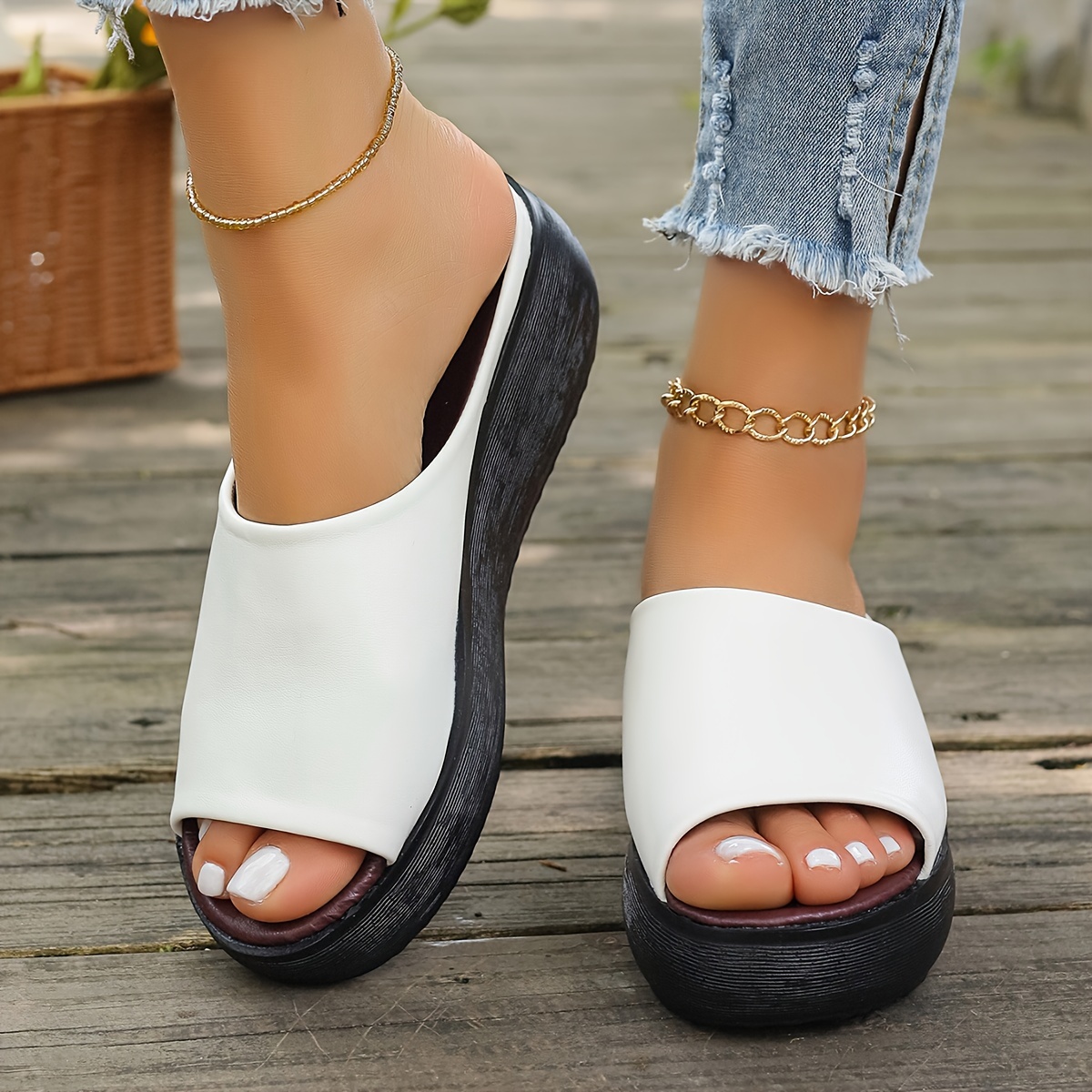 Sandalias de cuña para mujer, Sandalias con punta abierta, Suela suave, Zapatos de plataforma resistentes al desgaste, Sandalias casuales de verano para exteriores 4